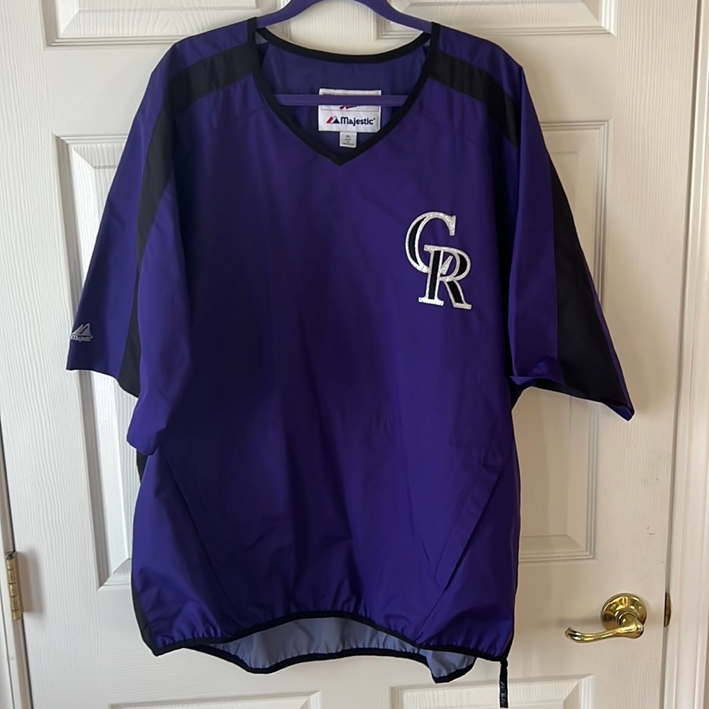 Majestic Authentic Collection Colorado Rockies‎ Windbreaker Shirt Purple, Sz XL